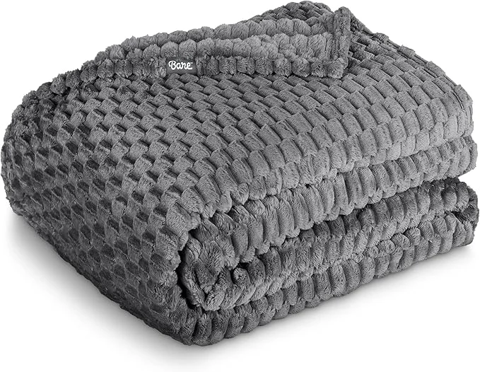 Elite Bare Home Textured Fleece Blanket – King Size – Ultra-Soft Lightweight for Bed Sofa and Couch – Luxury Microplush – Cozy Warm Blanket King Waffle Grey First-Class