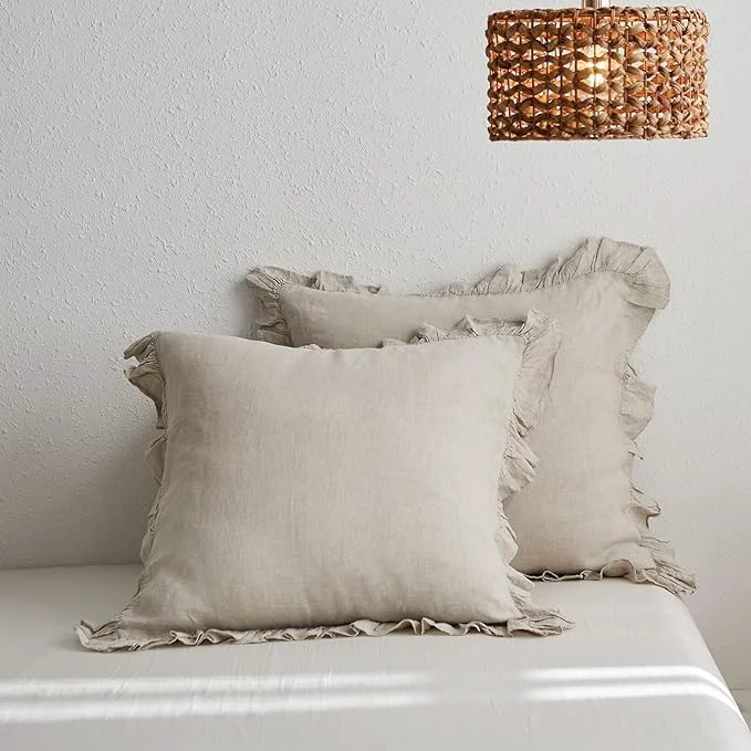 Selected Simple amp Opulence Linen Euro Sham Covers with Ruffle 26×26 Inch Pillow Covers Set of 2 Euro Pillow Shams for Bed Couch French Home Decor Luxury and Breathable Square Pillow Cases Natural Linen Reusable
