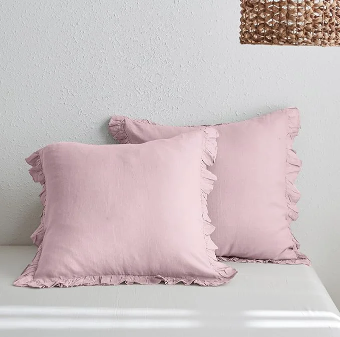Sustainable Simple amp Opulence Linen Euro Sham Covers with Ruffle 26×26 Inch Pillow Covers Set of 2 Euro Pillow Shams for Bed Couch French Home Decor Luxury and Breathable Square Pillow Cases Blush Pink Natural