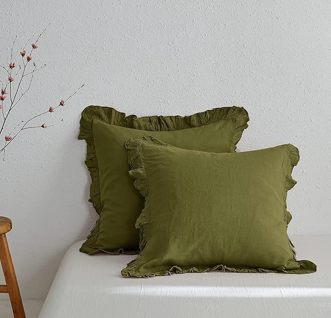 Effective Simple amp Opulence Linen Euro Sham Covers with Ruffle 26×26 Inch Pillow Covers Set of 2 Euro Pillow Shams for Bed Couch French Home Decor Luxury and Breathable Square Pillow Cases Olive Green World-Class