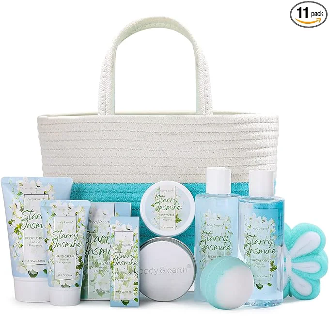 Fine Body Earth Gift Baskets for Women 11PCS Jasmine Spa Gift Sets for Her Healthy