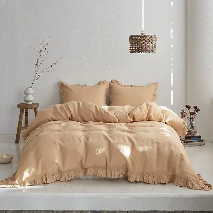 High-Performance Simple amp Opulence Linen Duvet Cover Set 3 PCS Natural French Flax Sand Ruffle Duvet Cover Full Size Breathable Comfy Linen Bedding Comforter Cover with 2 Pillowcases Sand 78 quot X 86 quot Expertly Made