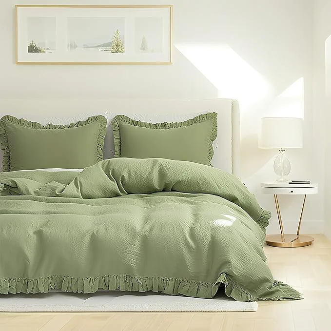 Superior Simple amp Opulence Linen Duvet Cover Set Natural French Flax Sage Green Ruffle Duvet Cover Twin Size Breathable Comfy Linen Bedding Comforter Cover with 1 Pillowcase Sage Green 68 quot x 86 quot Advanced