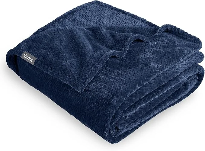 Fine Crafted Bare Home Textured Fleece Blanket – Twin Twin Extra Long – Ultra-Soft Lightweight for Bed Sofa and Couch – Luxury Microplush – Cozy Warm Blanket Twin Twin XL Chevron Dark Blue Recyclable
