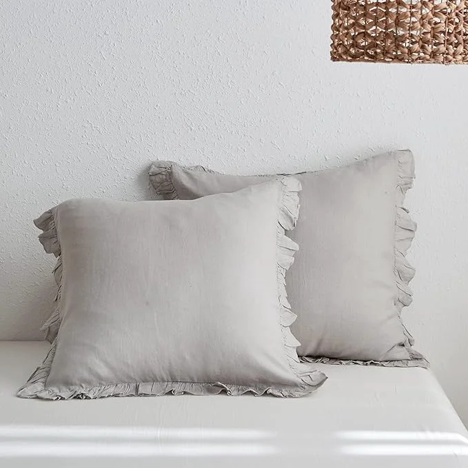 Trusted Simple amp Opulence Linen Euro Sham Covers with Ruffle 26×26 Inch Pillow Covers Set of 2 Euro Pillow Shams for Bed Couch French Home Decor Luxury and Breathable Square Pillow Cases Light Grey Elite