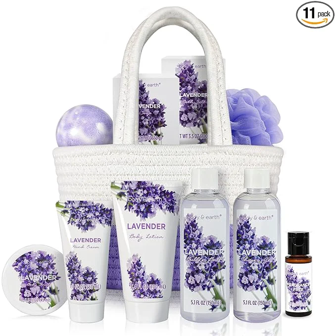 Smooth BODY EARTH Spa Gift Baskets for Women 11pcs Lavender Gift Sets Exclusive