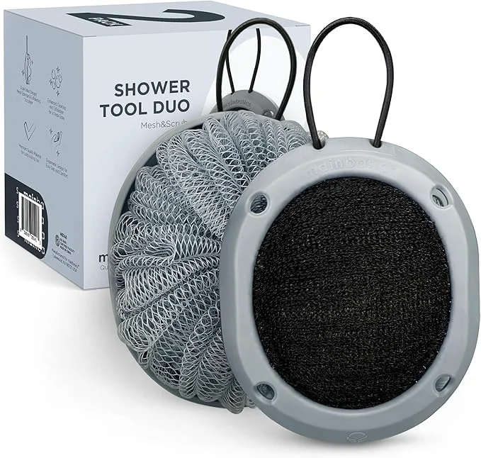 Trendy MainBasics Shower Tool Duo 2-1 Shower Loofah Sponge and Exfoliating Body Pure