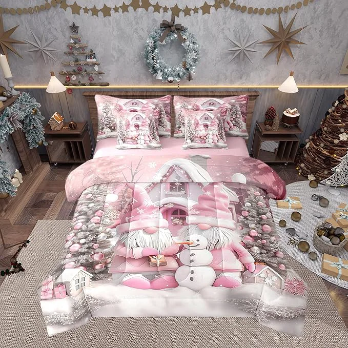Refined Christmas Farmhouse Full Comforter Set with Sheets Bed in a Bag 7 Pcs Romantic Christmas Trees Bed Set Winter Cute Snowman Bedding Sets with Comforter Flat Fitted Sheet Pillowcases Pillow Covers Detailed