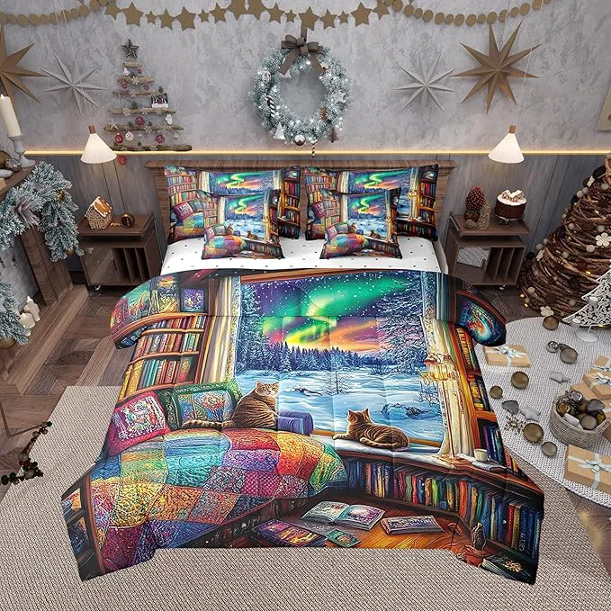 Verified Castle Fairy Farmhouse Style King Comforter Set with Sheets Bed in a Bag 7 Pcs Kawaii Cat Winter Bed Set Rainbow Galaxy Sky Bedding Sets with Comforter Flat Fitted Sheet Pillowcases Pillow Covers Luxury