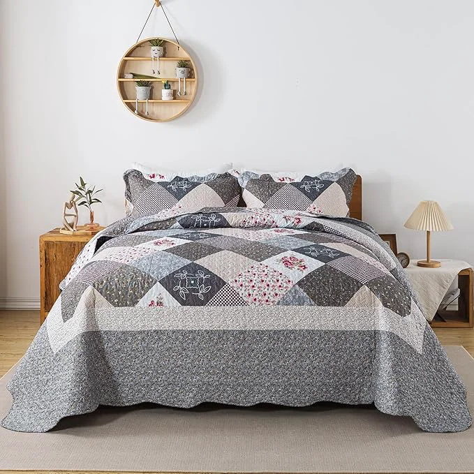 Crafted HoneiLife Oversized Queen Bedspread – 106 quot x106 quot Quilt Sets 3-Piece Rustic Bedding Sets Queen Size Queen Quilt Bedding Set for All Season Use Patchwork Coverlet for Queen Beds Eco-Friendly