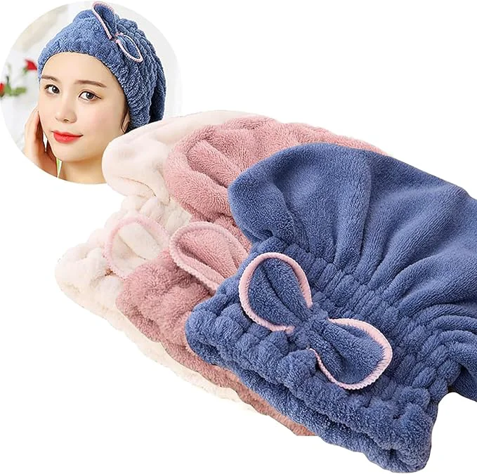 Classic Jseng 3PC Microfiber Hair Towel Caps Extreme Soft Ultra Absorbent Fast Trendy