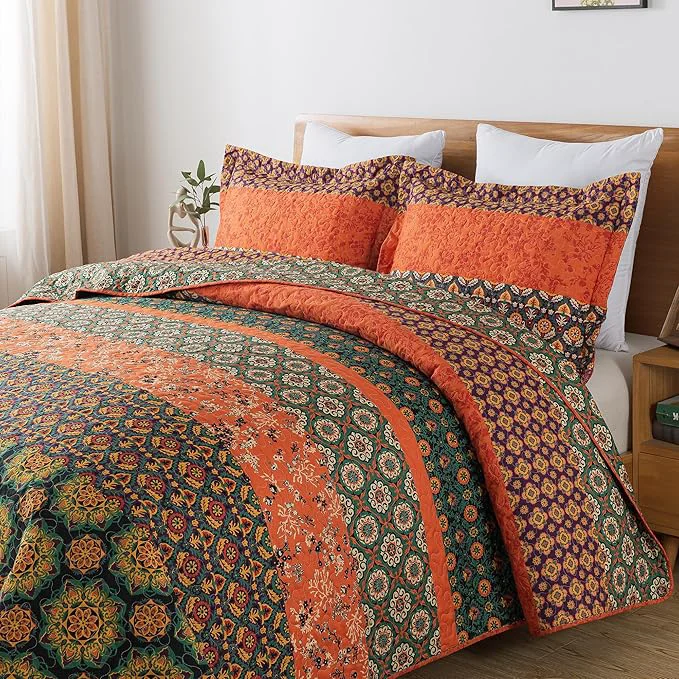 Modern HoneiLife Quilt Sets Queen Size – 3 Pieces Microfiber Quilt Lightweight Bedspreads Wildflower Coverlets Retro Bed Cover Queen Quilt Bedding Set All Season Quilts-Pumpkin Next-Generation