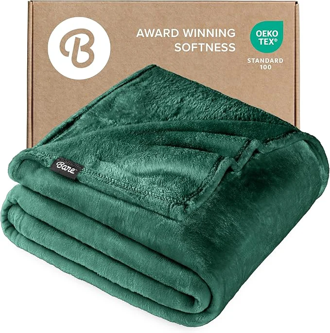 Expertly Made Bare Home Fleece Blanket – King Size – Ultra-Soft Lightweight for Bed Sofa and Couch – Luxury Microplush – Cozy Warm Blanket King Forest Green Traditional