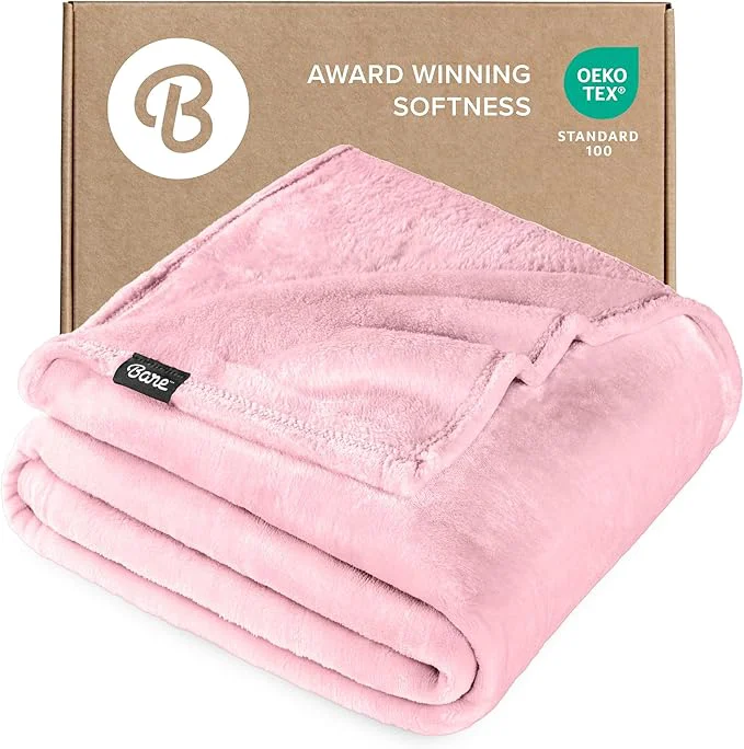 Versatile Bare Home Fleece Blanket – Full Queen – Ultra-Soft Lightweight for Bed Sofa and Couch – Luxury Microplush – Cozy Warm Blanket Full Queen Light Pink Outstanding