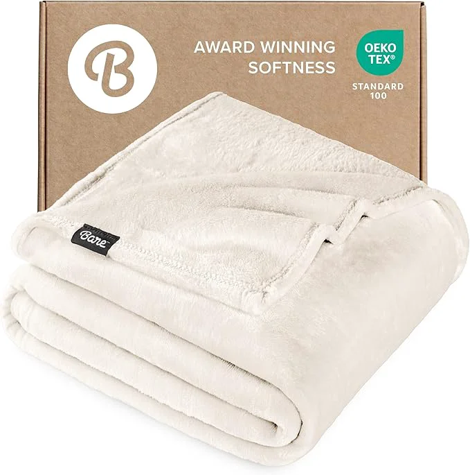 Functional Bare Home Fleece Blanket – Throw Travel – Ultra-Soft Lightweight for Bed Sofa and Couch – Luxury Microplush – Cozy Warm Blanket Throw Travel Vanilla Fine Crafted