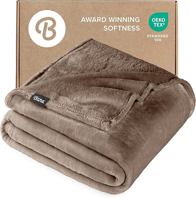 Dependable Bare Home Fleece Blanket – Full Queen – Ultra-Soft Lightweight for Bed Sofa and Couch – Luxury Microplush – Cozy Warm Blanket Full Queen Taupe Reusable