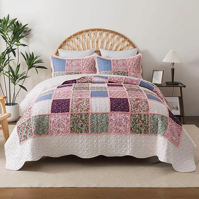 Fine Crafted HoneiLife Queen Quilt Bedding Sets – Patchwork Quilt Bedding Sets 3-Piece 90×96 Reversible Bedspreads Floral Coverlet Nostalgic Bedding Set All Season Quilts Reusable