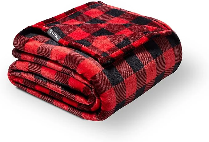 Casual Bare Home Textured Fleece Blanket – Twin Twin Extra Long – Ultra-Soft Lightweight for Bed Sofa and Couch – Luxury Microplush – Cozy Warm Blanket Twin Twin XL Chester Buffalo Plaid – Red Black
