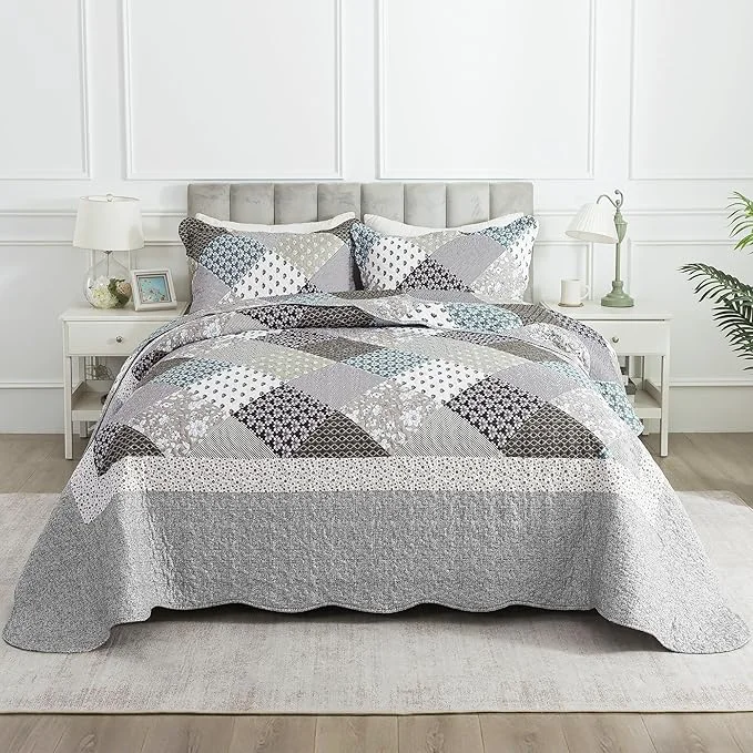 Recyclable HoneiLife King Size Quilt Set – 3 Piece Microfiber Quilts Reversible Bedspreads Patchwork Coverlets Rustic Bedding Set for King Bed Trusted