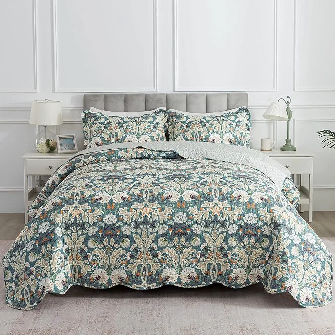 Soft HoneiLife Quilt Sets King Size – Microfiber Bedspreads for King Bed 3-Piece Lightweight Coverlets Retro Bed Cover King Quilt Bedding Set All Season Quilts-Grayish Green Environmentally Friendly