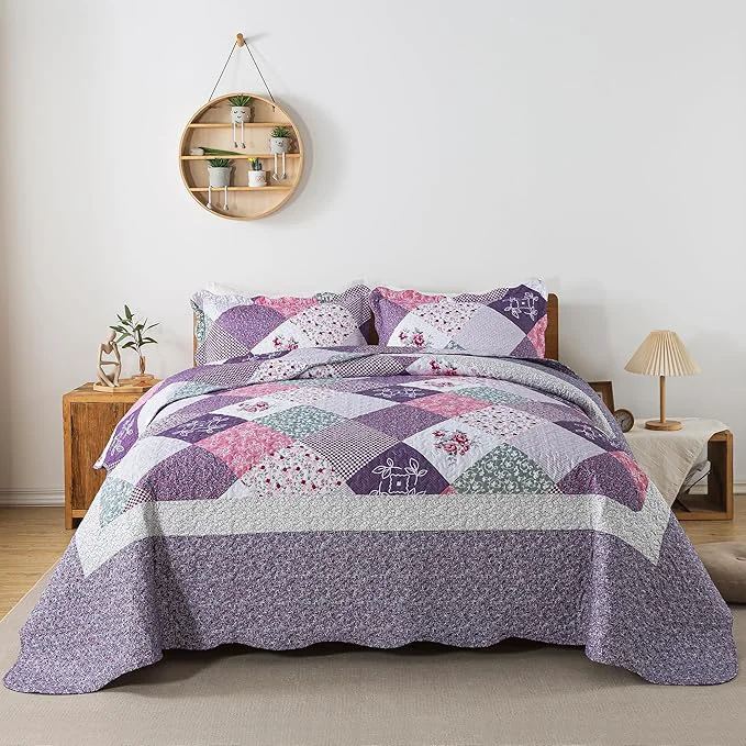 Modern HoneiLife Quilt Sets Twin Size – Microfiber Quilt Set 2-Piece Lightweight Bedspreads Reversible Coverlets Rustic Bed Cover Twin Quilt Bedding Set All Season Quilts-Purple Specialty