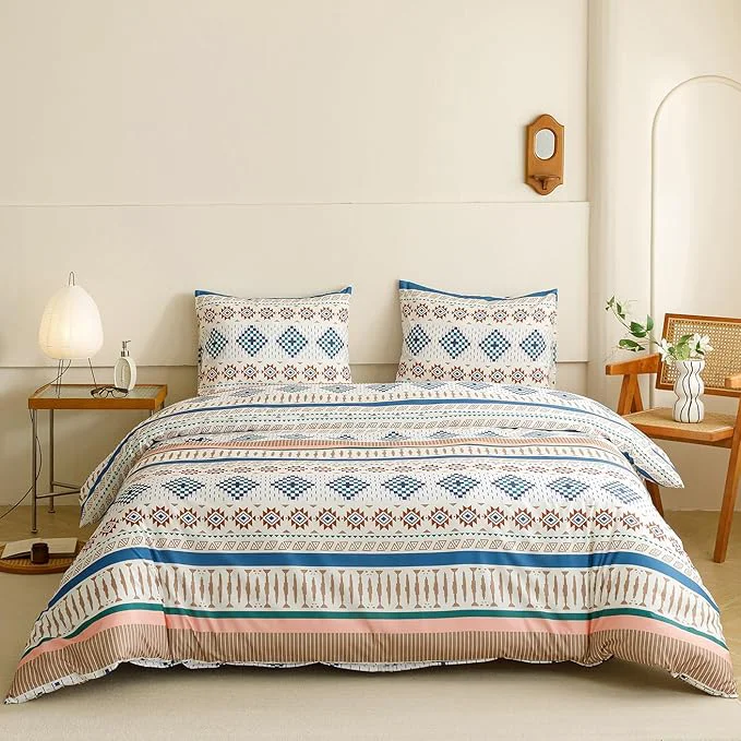 Organic KAREVER Boho Comforter Twin Aztec Bedding Set Southwest Theme 3 PCs Bohemian Comforter Set Blue White Twin Size Comforter 68×90 Inches with 2 Pillowcases 26×26 inches Comfortable