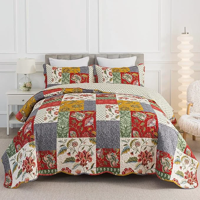 Original HoneiLife Queen Quilt Bedding Sets – Floral Quilt Bedding Sets 3-Piece 90×96 Microfiber Reversible Bedspreads Patchwork Coverlet Nostalgic Bedding Set All Season Quilts Eco-Friendly