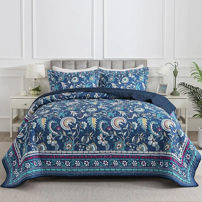 Trendy HoneiLife Quilt Set King Size – Lightweight Bedspreads 106×96 Microfiber Quilts 3-Piece Patchwork Coverlet Rustic Bedding Sets All Season Quilts Clean