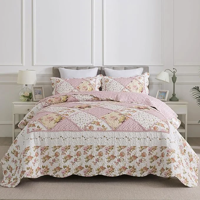Clean HoneiLife Queen Quilt Bedding Sets – Floral Quilt Bedding Sets 3-Piece 90×96 Lightweight Bedspreads Patchwork Coverlet Rustic Bedding Set All Season Quilts Elegant