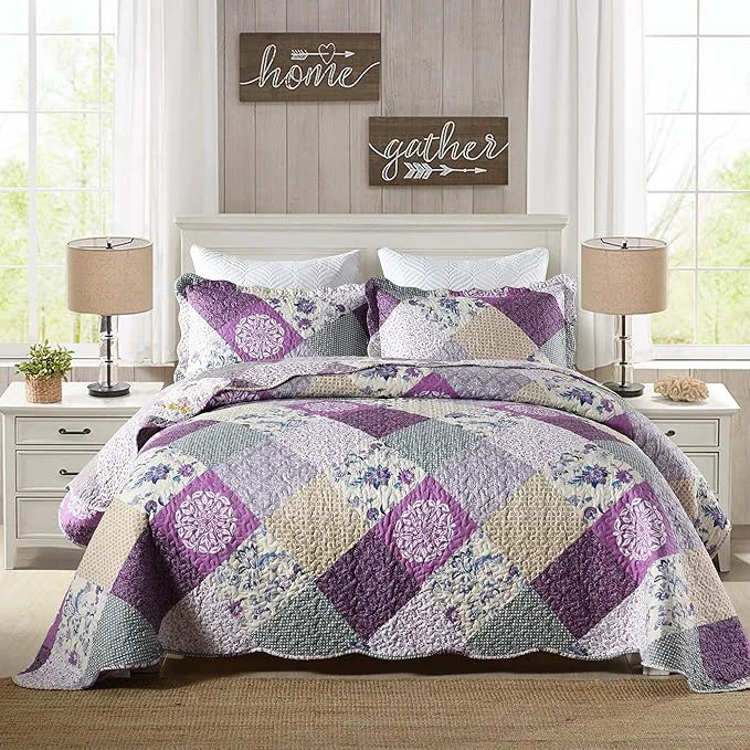Carefully Designed HoneiLife Quilt Set Queen Size – 3 Piece Microfiber Quilts Reversible Bedspreads Patchwork Coverlets Floral Bedding Set All Season Quilts- Late Spring Queen Full Size Exclusive