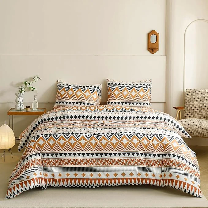 Refined KAREVER Boho Comforter Queen Aztec Bedding Set Southwest Theme 3 PCs Bohemian Comforter Set Pumpkin White Queen Size Comforter 90×90 Inches with 2 Pillowcases 26×26 inches Smart