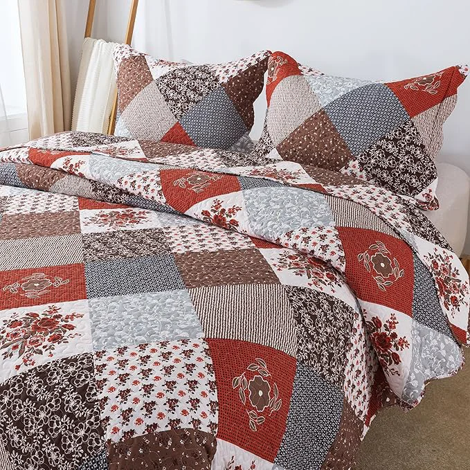 Durable HoneiLife Quilt Set King Size – 3 Piece Microfiber Bedspread Reversible Coverlet Patchwork Bedding Set Lightweight Bedcover Floral Bedspreads All Season Quilts-Amaranth Red Premium
