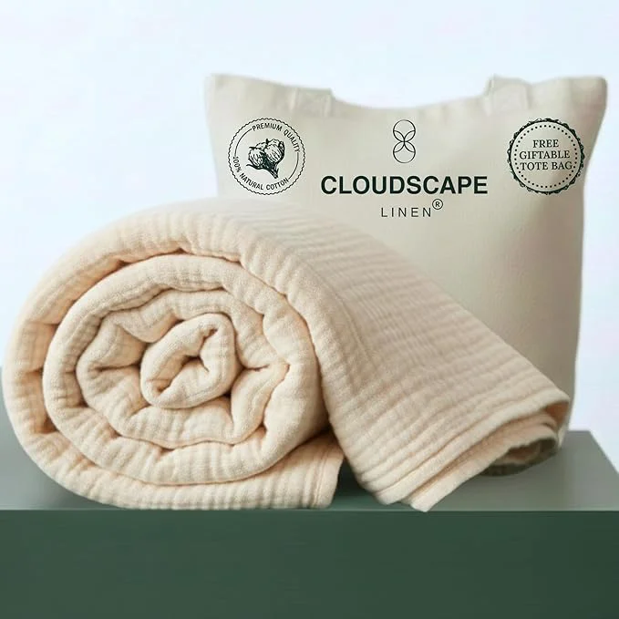 Selected CLOUDSCAPE Cotton Muslin Blanket Twin Size 4 Layer Oversized 68×92 Fits Twin XL Bed Soft Breathable Lightweight Summer Blanket for Adults Women Spring Gift for All Season- Ivory Exclusive