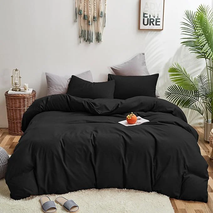 Solid KAREVER Black Comforter Set Full Dark Color Theme Bedding Set Women Soft Bed Blanket Set Men Breathable Lightweight Quilts Set Full Size Crafted