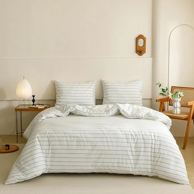 Breathable KAREVER White Black Stripes Comforter King Striped Bedding Set 3 PCs Comforter Set King Size Comforter 104×90 Inches with 2 Pillowcases 26×36 inches Durable
