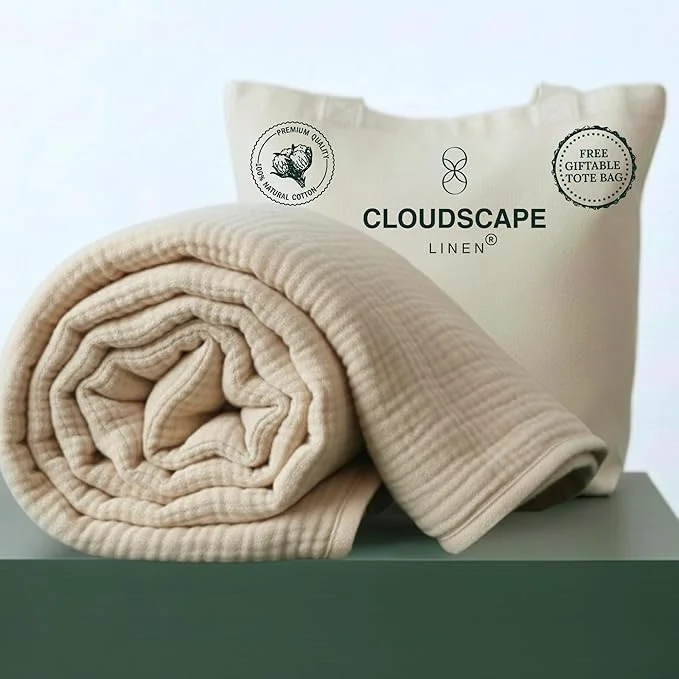 CLOUDSCAPE Cotton Muslin Blanket Twin Size 4 Layer Oversized 68×92 Fits Twin XL Bed Soft Breathable Lightweight Summer Blanket for Adults Women Spring Gift for All Season – Fog Expertly Made