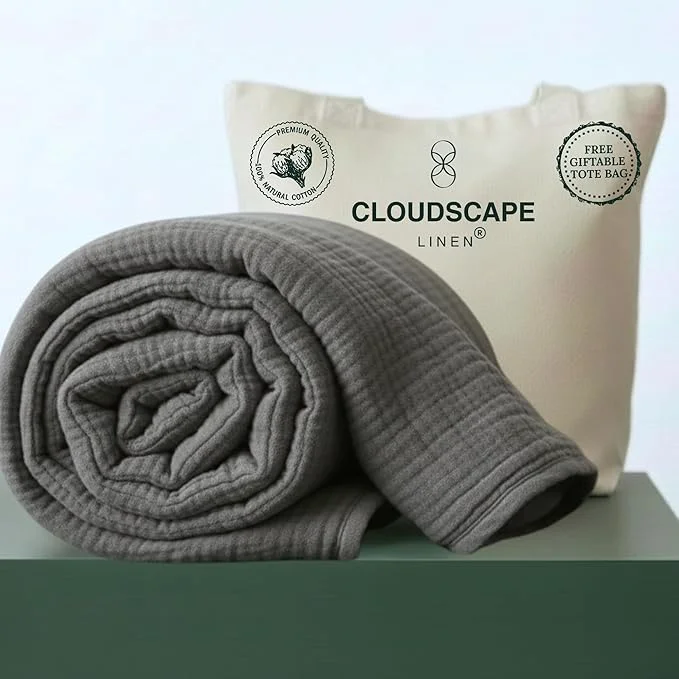 High-Performance CLOUDSCAPE Cotton Muslin Blanket Twin Size 4 Layer Oversized 68×92 Fits Twin XL Bed Soft Breathable Lightweight Summer Blanket for Adults Spring Gift for All Season- Sharkskin Elite
