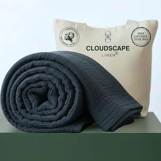 Pure CLOUDSCAPE Cotton Muslin Blanket Twin Size 4 Layer Oversized 68×92 Fits Twin XL Bed Soft Breathable Lightweight Summer Blanket for Adults Spring Gift for All Season- Ensign Blue Recyclable