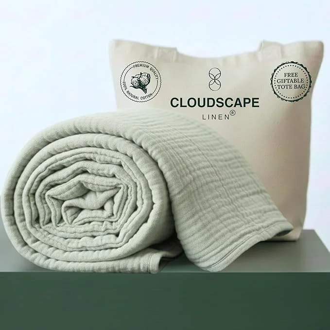 Fast CLOUDSCAPE Cotton Muslin Blanket King Size for Bed – Oversized 4 Layer 108×92 Fits Cal King Bed – Soft Breathable Gauze Lightweight All Season Summer Layering Blankets for Adults- Seafoam Trendy