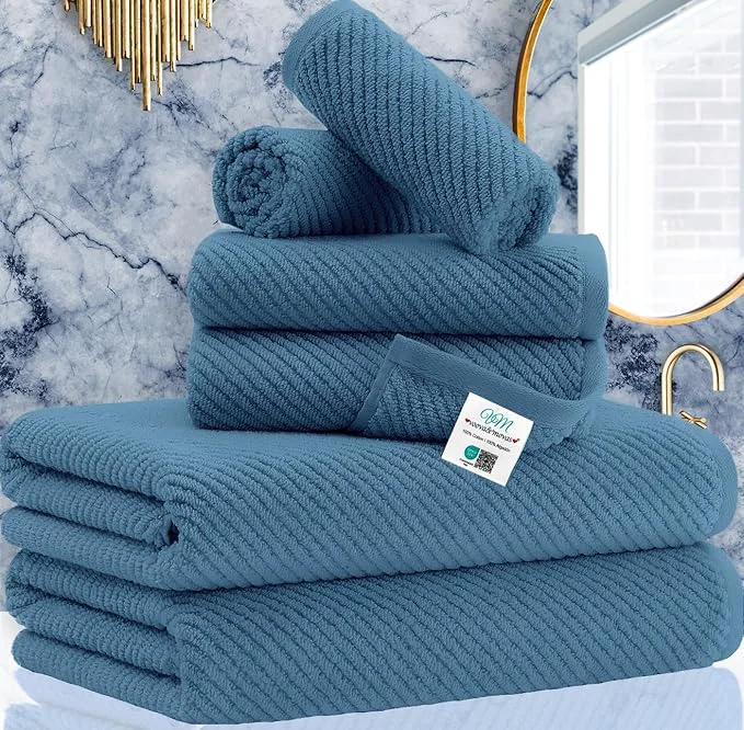 Expertly Made VOOVA MOVAS Blue Towels Bathroom Sets Cotton Lightweight Soft User-Friendly