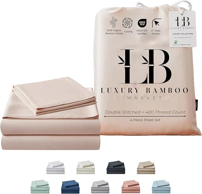 First-Class Luxury Bamboo Market King Size Bed Sheet Set Viscose Made from Bamboo Organically Grown Ultra Soft Cooling Sheets for Hot Sleepers 17 quot Deep Pocket Vintage Pink Outstanding