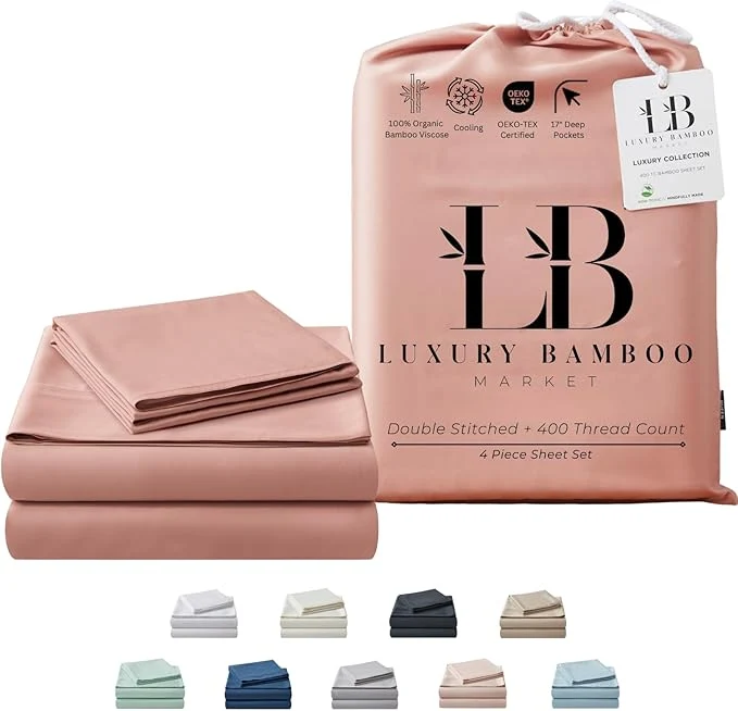 Top-Quality Luxury Bamboo Market Queen Size Bed Sheet Set Viscose Made from Bamboo Organically Grown Ultra Soft Cooling Sheets for Hot Sleepers 17 quot Deep Pocket Rose Quartz Refined