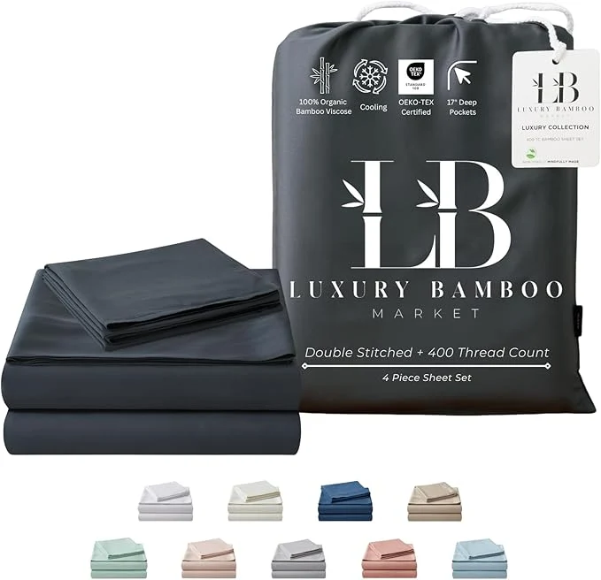 World-Class Luxury Bamboo Market King Size Bed Sheet Set Viscose Made from Bamboo Organically Grown Ultra Soft Cooling Sheets for Hot Sleepers 17 quot Deep Pocket Charcoal Grey