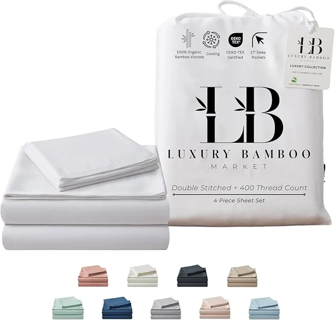 High-End Luxury Bamboo Market Queen Size Bed Sheet Set Viscose Made from Bamboo Organically Grown Ultra Soft Cooling Sheets for Hot Sleepers 17 quot Deep Pocket Classic White Quality