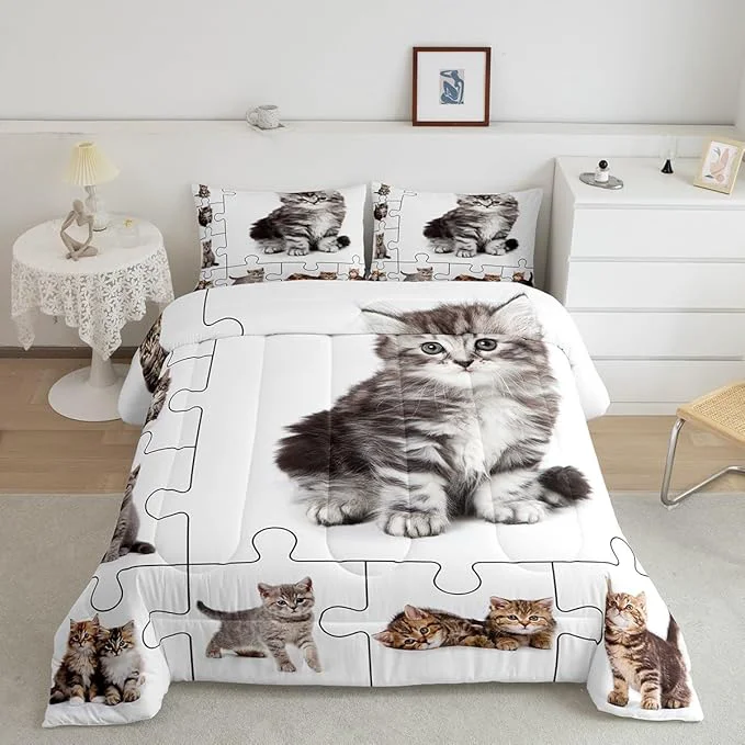 Specialty Castle Fairy 3D Cats Print Bedding Set for Boys Girls Cute Pet Theme All Season Cozy Comforter Set Full Size Lovely Kittens Kids Cartoon Animal Duvet Set Bedroom Décor Gift for Kids Trusted