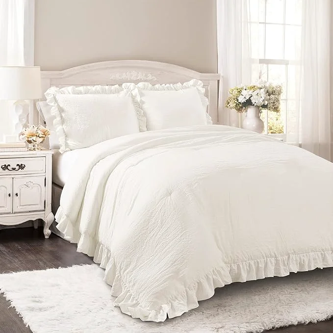 Dependable Lush Decor Reyna Ruffle Comforter Set – 3 Piece Cozy Ruffled Bedding Set – Timeless Elegance and Comfort for Dorm Room – Full Queen White High-Quality