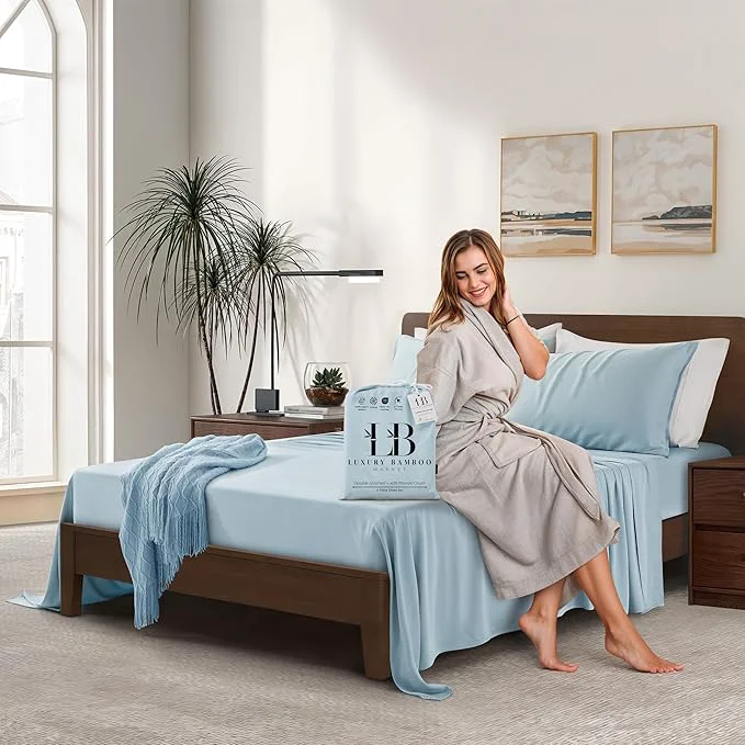 Practical Luxury Bamboo Market King Size Bed Sheet Set Viscose Made from Bamboo Organically Grown Ultra Soft Cooling Sheets for Hot Sleepers 17 quot Deep Pocket Spa Blue User-Friendly