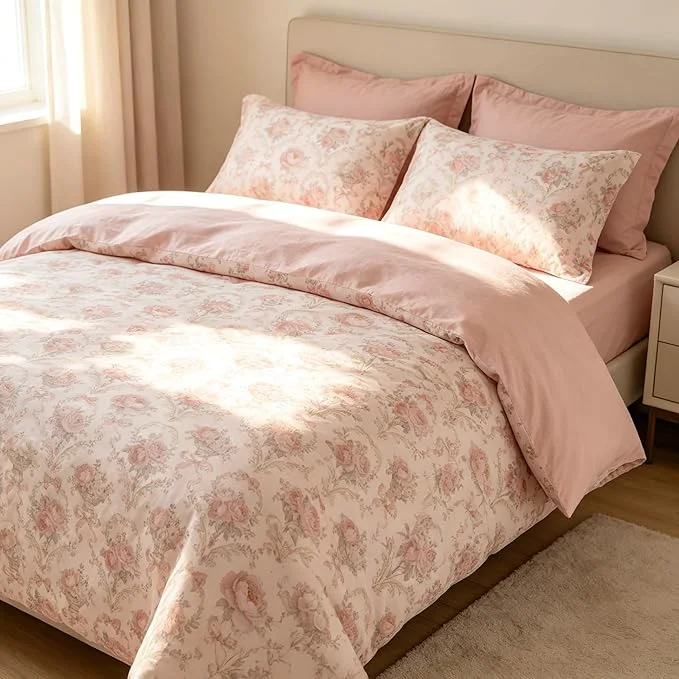 Selected Coquette Cottagecore Comforter Set Full Size 3Pcs Shabby Chic Flower Bedding for Women Teen Girls French Country Style Quilted Comforter with 2 Pillowcases 79 quot x90 quot Detailed
