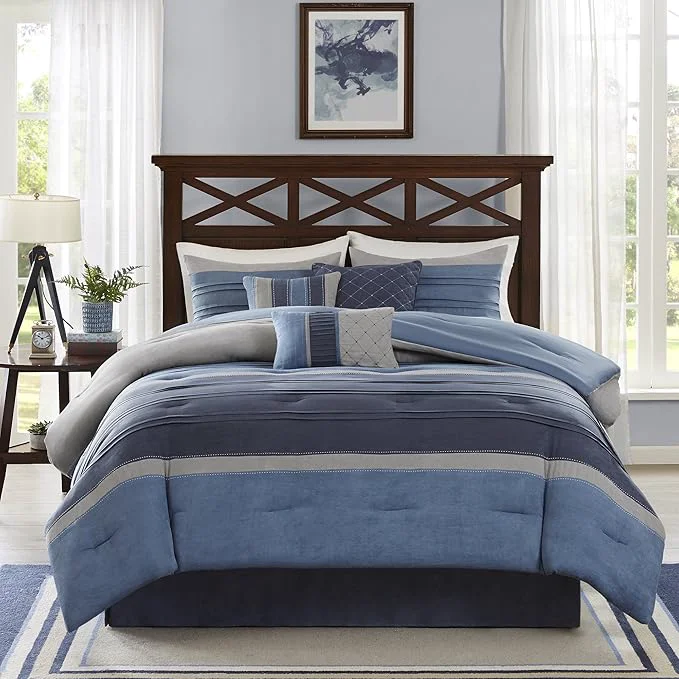 Versatile Madison Park – MP10-1638 Collins Comforter Set Bed in a Bag Cal King 104 quot x92 quot Blue Grey World-Class