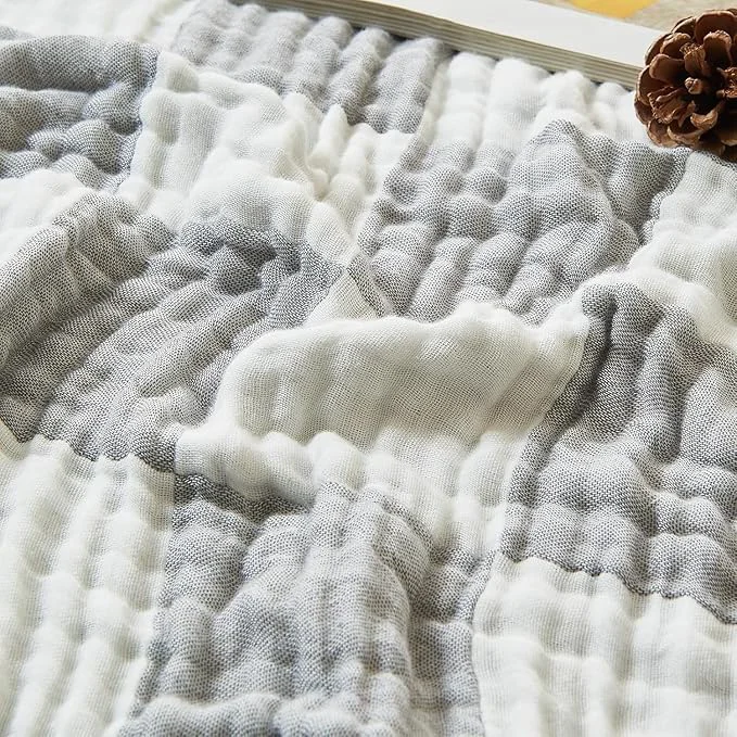 Original Design EMME Checkered Cotton Blanket Twin Large 60 quot x80 quot Muslin for Couch Breathable Cooling Gauze All Season Soft and Lightweight Pre-Washed Light Grey Traditional